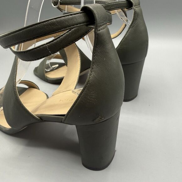 Ann Taylor Women Green Leather Block Heel Buckle Open Toe Sandals Size 7.5 M - Picture 6 of 9
